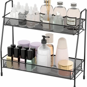 Suport organizator multifunctional cu 2 etaje, awwaline, negru, metalic, ideal pentru condimente, cosmetice - Img 4