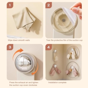 Suport pentru capace vase, awwaline, bej, ajustabil, multifunctional, ventuza puternica, ideal de montat pe perete, usa mobilier sau raft depozitare - Img 6