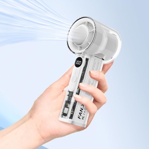 Ventilator portabil cu 5 viteze, awwaline, alb, racitor de aer, efect de gheata, afisaj digital, 3000mAh viata lunga, incarcare rapida TYPE-C, cu snur - Img 4