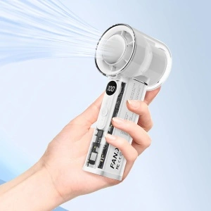 Ventilator portabil cu 5 viteze, awwaline, alb, racitor de aer, efect de gheata, afisaj digital, 3000mAh viata lunga, incarcare rapida TYPE-C, cu snur - Img 4