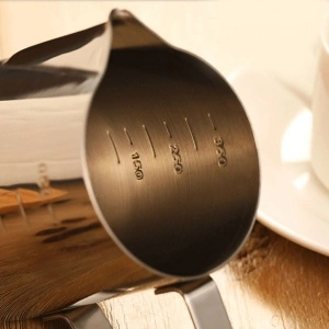 Cana din inox cu gradatie, latiera pentru spumare cu maner, cana de lapte sau cappucino, cu cioc, cana pentru bar, cana barista, 350 ml - Img 4