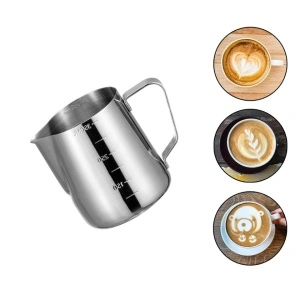 Cana din inox cu gradatie, latiera pentru spumare cu maner, cana de lapte sau cappucino, cu cioc, cana pentru bar, cana barista, 350 ml