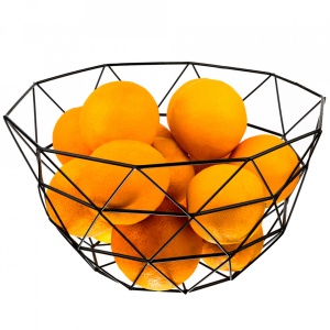 Cos de fructe, awwaline, Model cu Triunghiuri, Metal, Negru, 15x26cm - Img 1