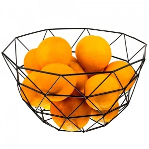 Cos de fructe, awwaline, Model cu Triunghiuri, Metal, Negru, 15x26cm