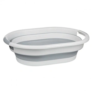 Cos multifunctional pliabil din plastic, awwaline, alb/gri, 38 litri, ideal pentru rufe - Img 2