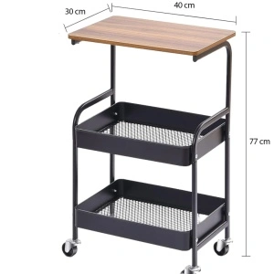 Etajera multifunctionala portabila cu 3 nivele, awwaline, neagra, otel carbon + MDF, 77 x 43 x 30 cm - Img 5