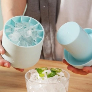 Forma pentru Cuburi de Gheata, awwaline, silicon, albastru, pentru 60 Cuburi de Gheata, BPA Free, Usor de Curatat, Capac, 9 x 8.5 x 8 cm - Img 5