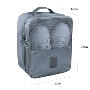 Geanta organizator pentru incaltaminte, awwaline, gri, 23 x 29 x 14 cm, cu fermoar, ideala pentru transport incaltaminte, spatiu depozitare pentru 3 perechi - Img 6