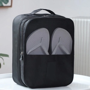 Geanta organizator pentru incaltaminte, awwaline, negru, 23 x 29 x 14 cm, cu fermoar, ideala pentru transport incaltaminte, spatiu depozitare pentru 3 perechi - Img 2