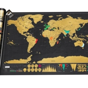 Harta razuibila World Map, Model Deluxe Large 59,4 x 82,5cm, tub si accesorii de razuit cadou - Img 4