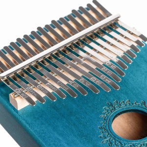 Kalimba, instrument muzical cu 17 Note, awwaline, lemn albastru, model floral rotund - Img 5