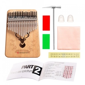 Kalimba, instrument muzical cu 17 Note, awwaline, lemn natur, model cerb - Img 3