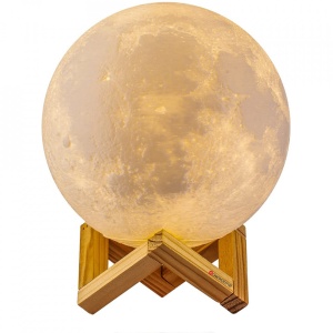Lampa de veghe, awwaline, model luna 3D, 15cm, multicolora 7 efecte, reincarcabila, portabila, suport lemn - Img 1