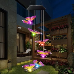 Lampa solara LED tip clopotei de vant, awwaline, multicolor, 6 fluturi, impermeabil, incarcare solara - Img 2