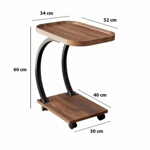 Masuta cafea cu roti, awwaline, lemn, maro, C-Shaped, 2 nivele, 52 x 34 x 60 cm - Img 7