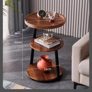 Masuta cafea rotunda, awwaline, lemn, maro, 3 nivele, 62 x 38 cm - Img 4