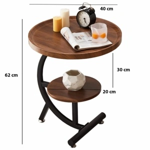 Masuta cafea rotunda, awwaline, lemn, maro, C-Shaped, 2 nivele, 40 x 40 x 62 cm - Img 8