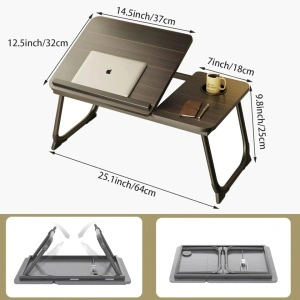 Masuta pliabila pentru laptop cu suport pahar, awwaline, maro, reglabila pe intaltime, 64 x 32 x 25 cm - Img 7