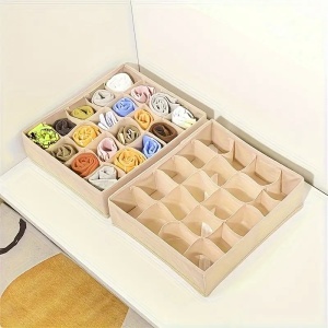 Organizator haine 20 compartimente, awwaline, bej, 32 x 32 x 10 cm, ideal pentru sosete, lenjerie intima, curele sau cravate - Img 4