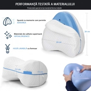 Perna pentru genunchi, din spuma cu memorie, husa inclusa, restabileste alinierea naturala a corpului