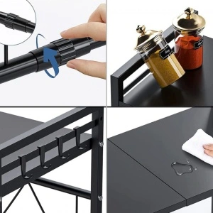 Raft metalic cuptor cu microunde, awwaline, negru, etajera ajustabila, organizator bucatarie, 40-60 x 36.5 x 45 cm - Img 5