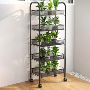 Raft metalic slim cu 5 nivele, awwaline, negru, multifunctional, rotativ 360°, 45 x 27 x 105 cm - Img 3