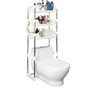 Raft organizator baie cu 3 nivele, awwaline, alb, ideal deasupra vasului de toaleta, 48.5 x 26 x 173 cm - Img 1