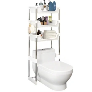 Raft organizator baie cu 3 nivele, awwaline, alb, ideal deasupra vasului de toaleta, 48.5 x 26 x 173 cm