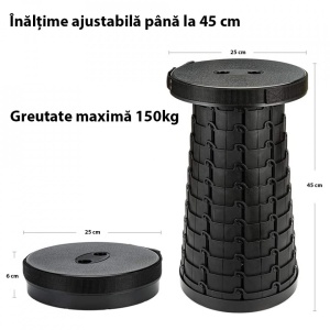 Scaun rotund retractabil, awwaline®, negru, extensibil, pliabil, portabil, ideal pentru activitati outdoor, camping, pescuit - Img 3