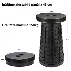 Scaun rotund retractabil, awwaline®, negru, extensibil, pliabil, portabil, ideal pentru activitati outdoor, camping, pescuit - Img 3