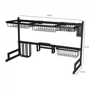 Scurgator vase deasupra chiuvetei, awwaline, negru, 2 niveluri, cu suport tacamuri, 85 x 52 x 32 cm - Img 8