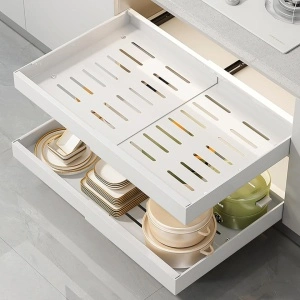 Sertar extensibil din metal, awwaline, alb, cu 3 glisiere autoadezive, extragere 80%, 32-52 cm x 42 cm x 6 cm