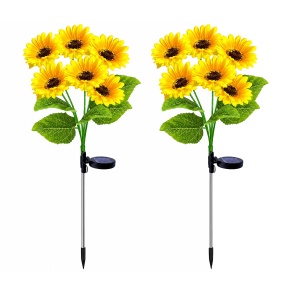 Set 2 lampi solare de gradina, awwaline, Galben/Verde, model Floarea Soarelui cu 6 flori, Senzor de lumina, IP65 impermeabil