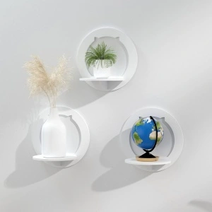 Set 3 etajere de perete rotunde, awwaline, albe, PVC, 29 cm x 29 cm, cu suport depozitare - Img 6