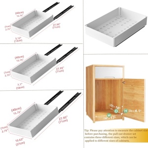 Set 3 sertare glisante soft-close, awwaline, alb, extragere totala, sina cu extensie, 3 dimensiuni - Img 7