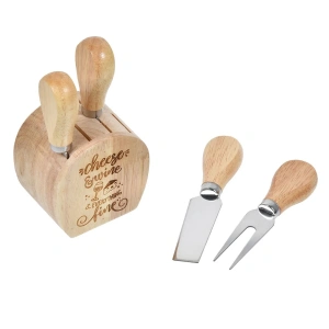 Set 4 Cutite branza cu Suport din Lemn, awwaline, 12cm, maner din bambus - Img 2