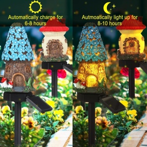 Set 6 Lampi Solare de gradina, awwaline, multicolor, model casute din povesti, Senzor de lumina, IP65 impermeabil, 45 x 7 cm - Img 5