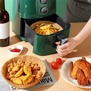 Set Hartie de Copt pentru Air Fryer, awwaline, rotund, maro, unica folosinta, 20 x 4.5 cm, ideale pentru friteuza, cuptor, cuptor cu microunde, non-toxice - Img 2