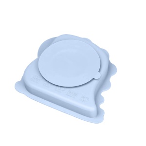 Set hranire bebelusi 4 piese pentru diversificare, awwaline, gri, silicon, BPA free, farfurie cu ventuza, pahar, lingurita si baveta - Img 5
