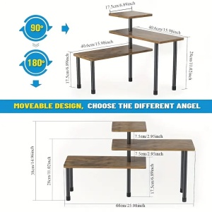 Suport organizator cu 3 nivele, awwaline, lemn, Maro/Negru, rotativ, 66 x 17.5 x 38 cm - Img 6
