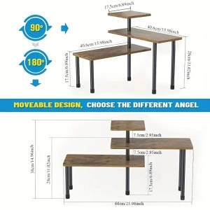 Suport organizator cu 3 nivele, awwaline, lemn, Maro/Negru, rotativ, 66 x 17.5 x 38 cm - Img 6