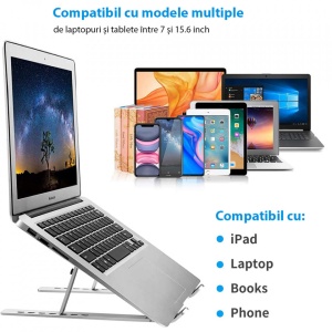 Suport reglabil pentru laptop, Macbook, iPad sau tableta, awwaline®, 7 "-15,6", Aluminiu - Img 3