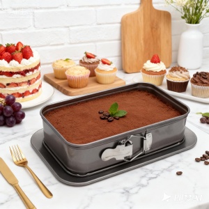 Tava de copt prajituri cu baza detasabila, awwaline, otel carbon, gri, dreptunghiulara, 29 x 19 x 4.5 cm, non stick, usor de curatat - Img 4