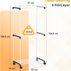 Uscator pentru haine, prosoape, awwaline, alb, 3 nivele, portabil, cu suport pentru incaltaminte, 59 x 30 x 108.5 cm - Img 2