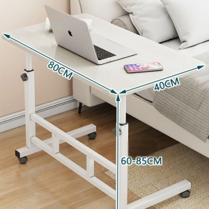 Birou mobil multifunctional cu rotile, awwaline, alb, ajustabil pe inaltime, blat lemn, ideal pentru laptop, teme, mic dejun la pat, 80 x 40 x 60-85 cm - Img 6