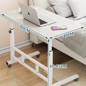 Birou mobil multifunctional cu rotile, awwaline, alb, ajustabil pe inaltime, blat lemn, ideal pentru laptop, teme, mic dejun la pat, 80 x 40 x 60-85 cm - Img 6
