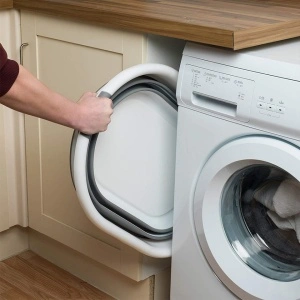 Cos multifunctional pliabil din plastic, awwaline®, alb/gri, ideal pentru rufe, 26 litri - Img 3
