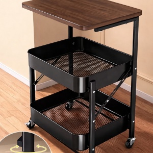 Etajera multifunctionala rabatabila cu 3 nivele, awwaline, neagra, otel carbon + MDF, 74 x 45 x 29.5 cm - Img 6
