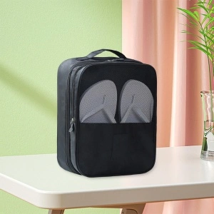 Geanta organizator pentru incaltaminte, awwaline, negru, 23 x 29 x 14 cm, cu fermoar, ideala pentru transport incaltaminte, spatiu depozitare pentru 3 perechi - Img 3