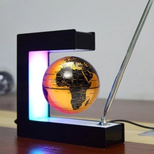 Glob pamantesc magnetic plutitor cu iluminare LED, awwaline, auriu, 17.3 cm x 19.5 cm x 5 cm, prevazut cu pix cromat si suport - Img 3
